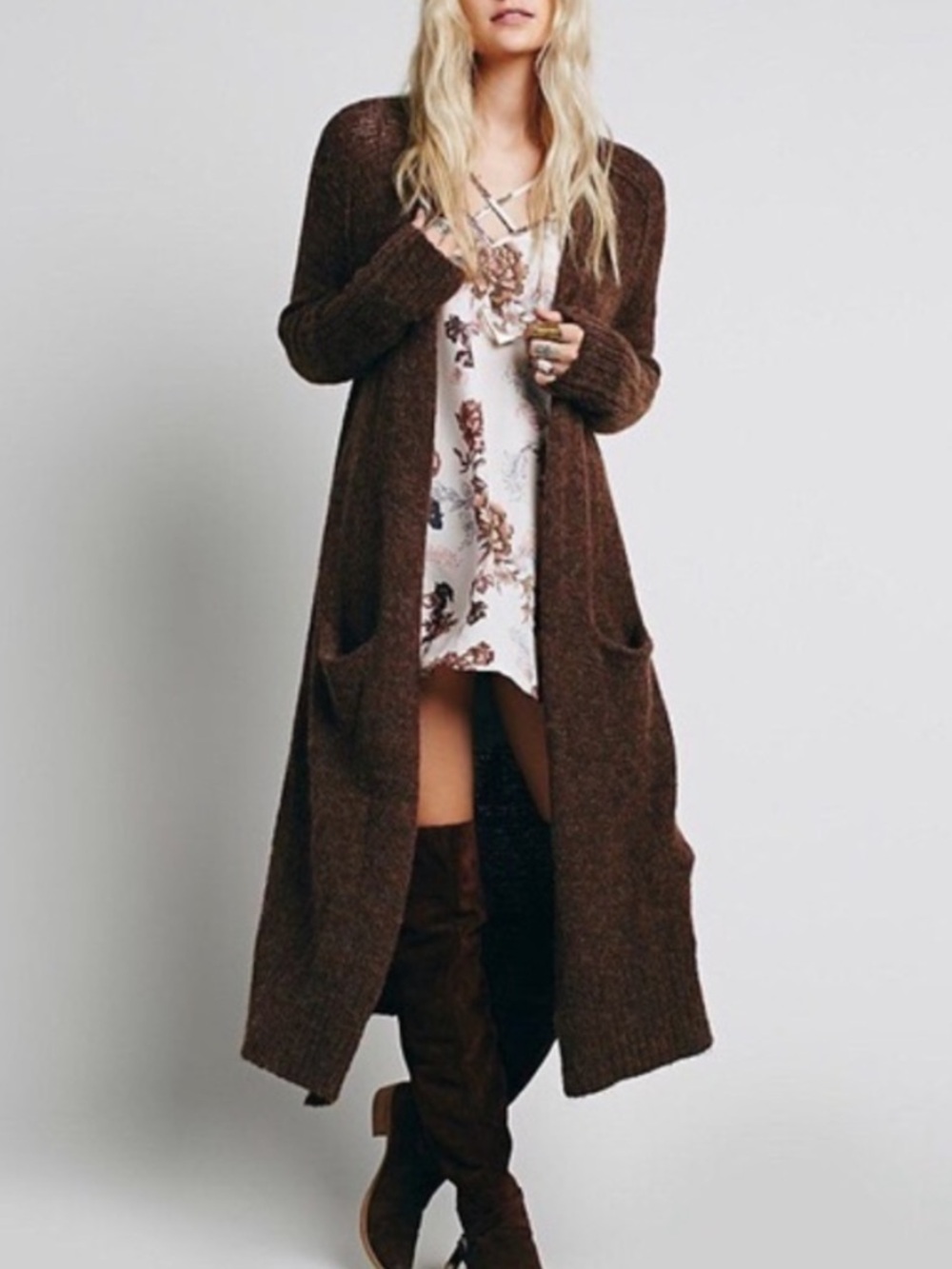 Free People Santa Cruz Alpaca Wool Blend Longline Duster Cardigan Sweater Large